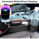 Caja de almacenamiento ajustable para rellenar el hueco entre los asientos del coche con tapa para tazas - Organizador multifuncional para teléfono, llaves, gafas y tarjetas, negro, solución de almacenamiento para coche | Accesorio de coche elegante | Al