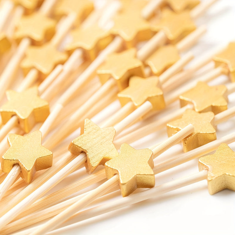 Paletas de Cola de Gallo 100 Unidades Palitos Hechos a Mano de Madera para Dientes Paletas de Fiesta Roostertail - Estrella Dorada Mate