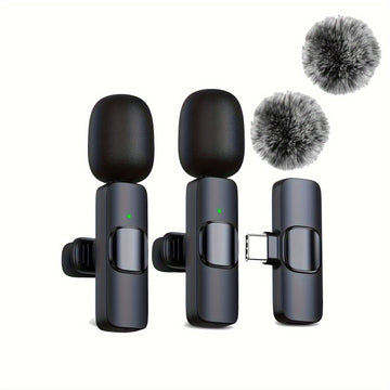 Micrófono lavalier inalámbrico con cubierta antiviento para smartphones, laptops y grabación de audio y video, ideal para entrevistas, podcasts y vlogs