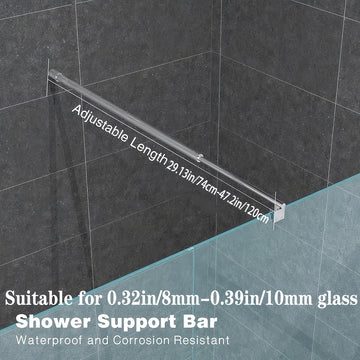 Soporte ajustable de ducha de aluminio, 27,6" a 47,2" - Ideal para paneles de vidrio de 5/16" a 3/8" de grosor, montado en pared con acabado plateado pulido, perfecto para encierros de ducha sin marco, soporte de ducha sin marco | Acabado metálico elegan