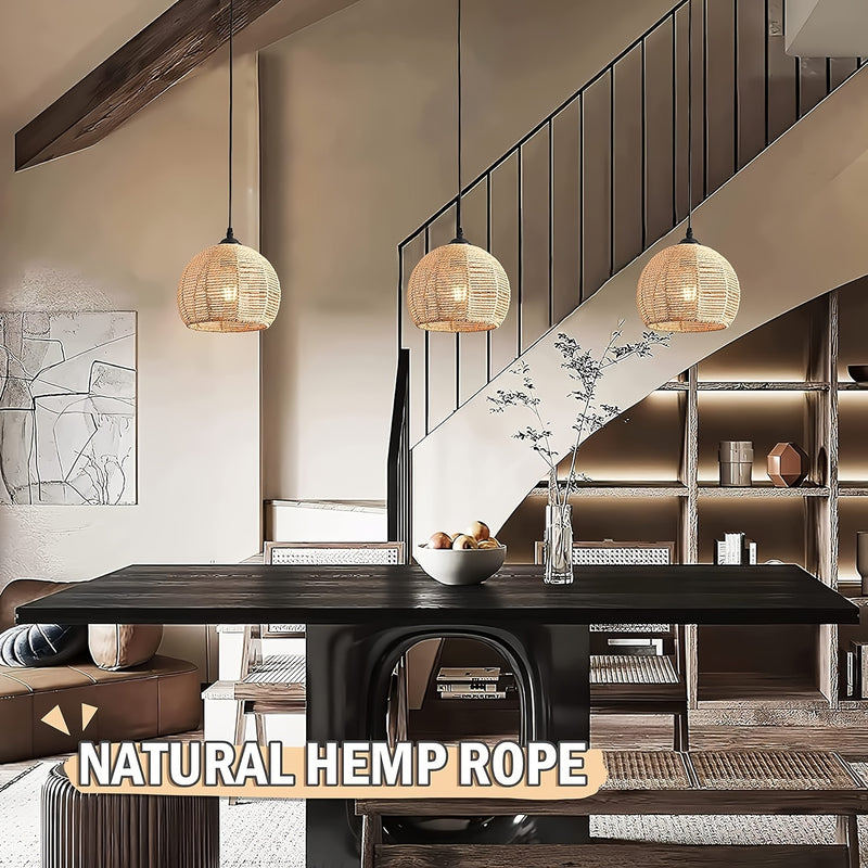 1/3 Piezas, Luces Colgantes De Mimbre Tejido Natural, Estilo Bohemio De Mediados De Siglo, Lámparas De Techo Redondas Rústicas De Granja De 7", Accesorios De Iluminación De Ratán Para Comedor E Isla De Cocina, (Bombillas No Incluidas)