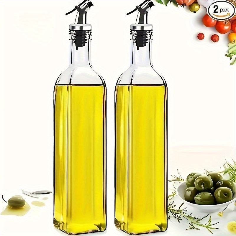 Pack de 2 Botellas Dispensadoras de Vidrio Premium para Aceite y Vinagre de 8.45oz - Antifugas, Diseño Cuadrado Elegante para Aceite de Oliva, Condimentos - Duraderas, Ahorro de Espacio & Fáciles de Llevar, Solo Lavado a Mano, Sin PVC