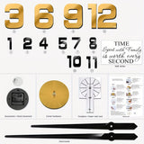 Reloj de pared silencioso de acrílico, decoración de pared sin marco 3D - Redondo, kit de reloj de bricolaje, forma de corona arqueada, para sala de estar, comedor, dormitorio, oficina, funciona con pilas AA (pilas no incluidas)