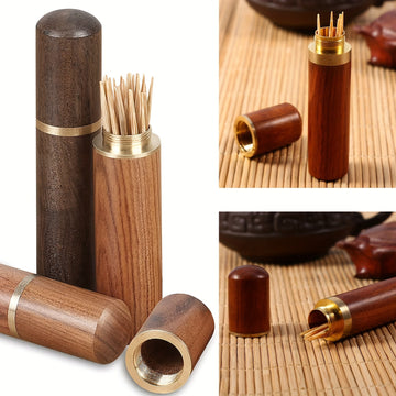 1 Pieza, Soporte Para Palillos De Dientes De Madera Hecho A Mano, Estuche De Almacenamiento Portátil Para Accesorios De Mesa De Cocina, No Necesita Fuente De Alimentación, Material De Madera