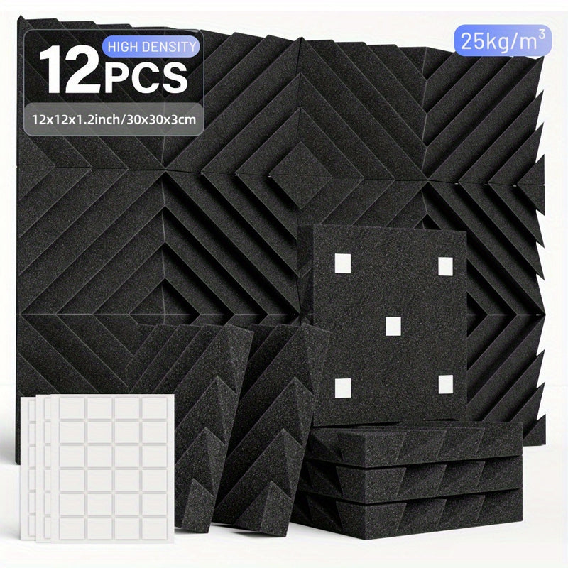 12 piezas de tablero aislante acústico ignífugo de alta densidad, con cinta adhesiva doble cara, diseño DIY libre, panel decorativo para paredes que reduce el ruido, ideal para estudios de grabación, oficinas y salas de juegos