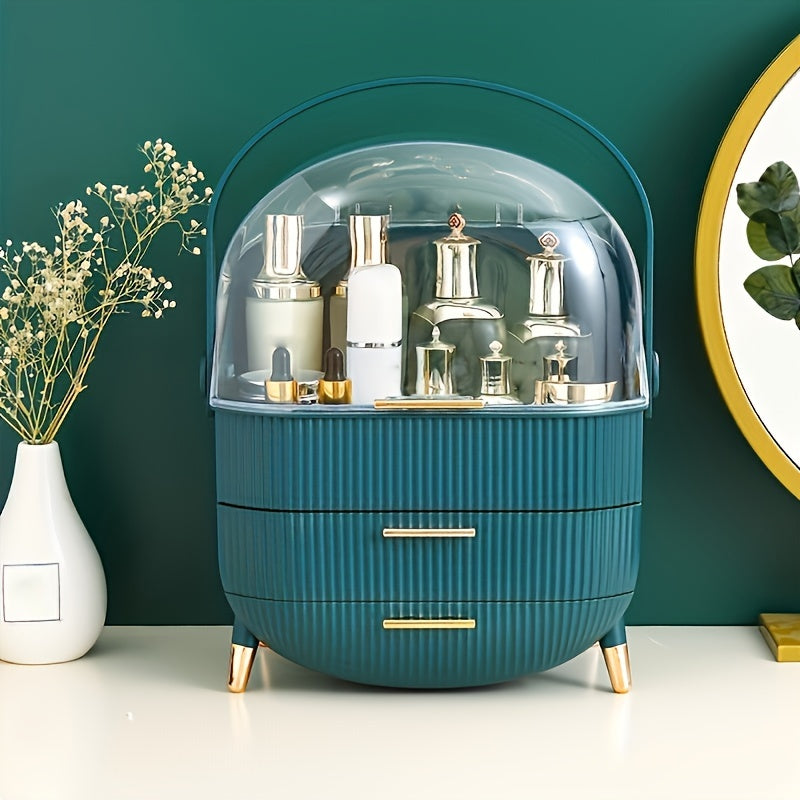 Organizador de Maquillaje Transparente Portátil con Cajón - Caja de Almacenamiento de Cosméticos a Prueba de Polvo para Cuidado de la Piel, Lápiz Labial y Mascarillas - Ideal para el Mostrador del Baño