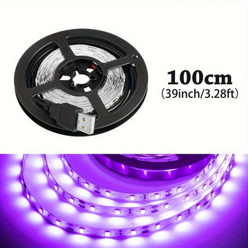 Tira de luces UV negra de 99.97 cm - 15.0 metros, 600 a 9000 LEDs, 385-400 nm, 5V, flexible, autoadhesiva, luces negras para fiestas con brillo, cumpleaños en interiores, Halloween/Navidad/Día de San Valentín, pintura corporal, conector USB