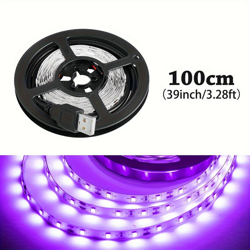 Tira de luces UV negra de 99.97 cm - 15.0 metros, 600 a 9000 LEDs, 385-400 nm, 5V, flexible, autoadhesiva, luces negras para fiestas con brillo, cumpleaños en interiores, Halloween/Navidad/Día de San Valentín, pintura corporal, conector USB