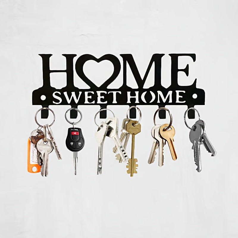 1pc Soporte de llaves de metal, decoración de pared "Hogar dulce hogar", perchero para abrigo, sombrero, toalla, cocina, baño, puerta, paraguas, impermeable, bolso, fácil instalación, montaje en pared, no necesita energía, decoración festiva para exterio