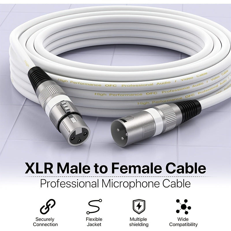 Conjunto de 2 cables para micrófono XLR premium, 15.24 metros - Blanco perla equilibrado con conectores macho a hembra de 3 pines, cobre libre de oxígeno para una transmisión de sonido clara, ideal para actuaciones en vivo, estudios y sistemas de altavoc