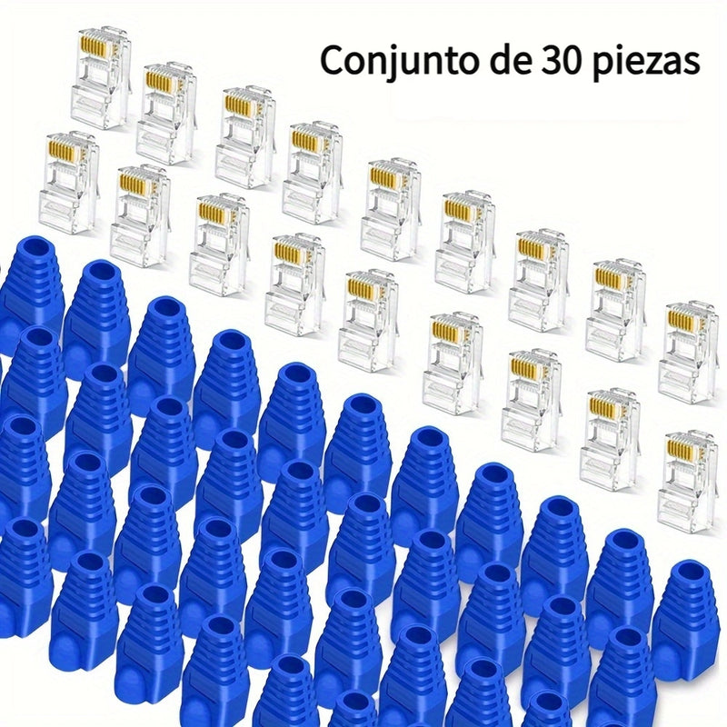 Paquete de Valor 10pcs/30pcs Conectores RJ45 UTP CAT6 CAT5E CAT7 Conector de Red Sin Blindaje, Fundas Protectoras de Conector de Cabeza de Cristal RJ45, Enchufe Modular de Pasaje 8P8C, Conectores Lan de Crimpado