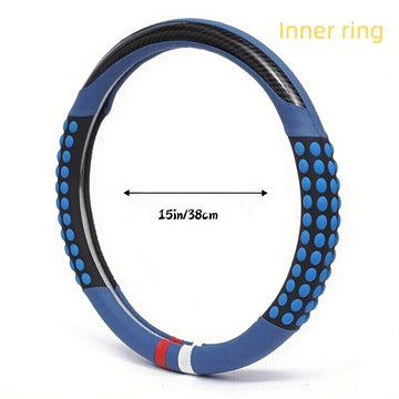 Funda de Volante de Cuero PU con Anillo Interior - Diseño de Agarre con Puntos Rojos y Negros, Protección Cómoda y Elegante para Todas las Estaciones, Compatible con la Mayoría de los Coches (161-252mm)