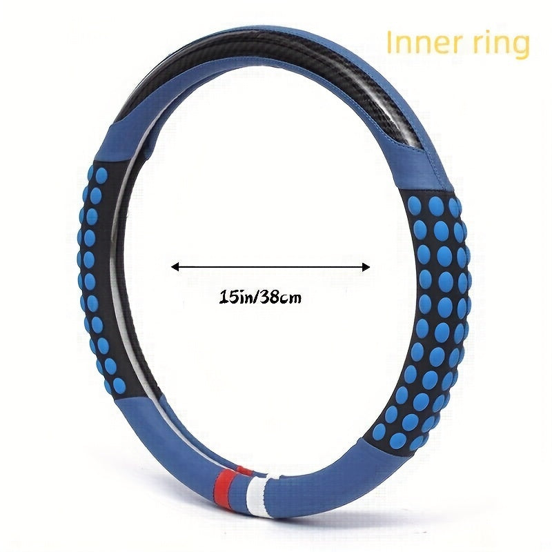 Funda de Volante de Cuero PU con Anillo Interior - Diseño de Agarre con Puntos Rojos y Negros, Protección Cómoda y Elegante para Todas las Estaciones, Compatible con la Mayoría de los Coches (161-252mm)