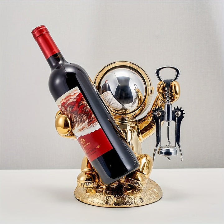 Estante de Vino Chic de Astronauta - Artesanía de Resina, Exhibición de Mesa para Decoración de Cocina y Comedor