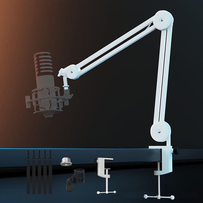 Brazo de micrófono ajustable de alta resistencia con canal de gestión de cables, sujeción de escritorio y instalación multifuncional para podcasting, podcast boomers, accesorios de micrófono