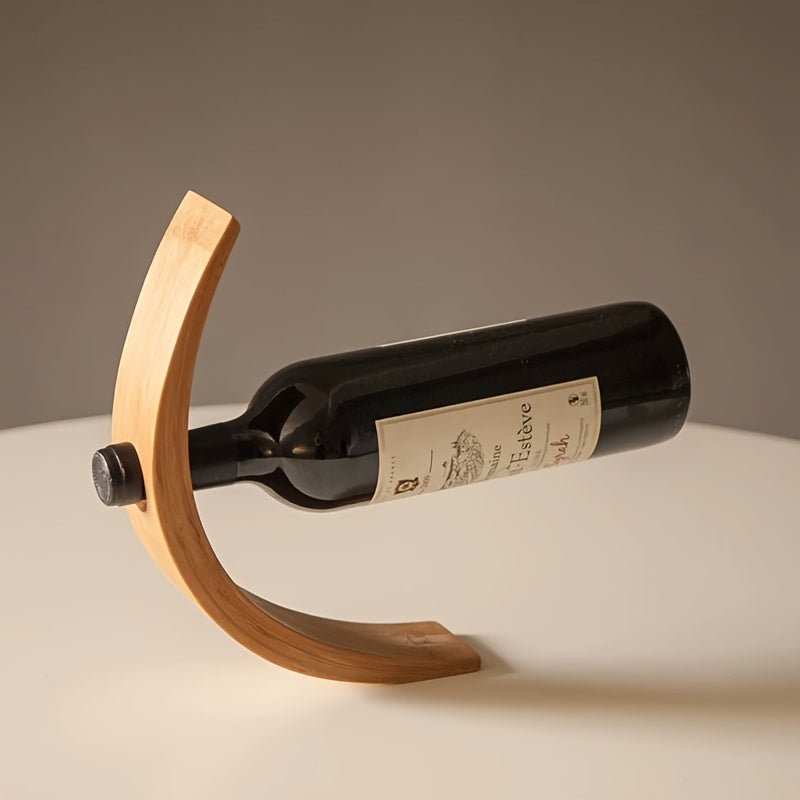 Soporte de vino de bambú moderno - Soporte vertical para botellas que ahorra espacio para decoración del hogar, soporte de exhibición elegante y duradero para cocina, comedor o bar, organizador de cocina, diseño minimalista, acabado natural.