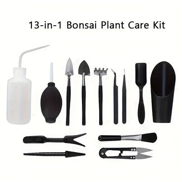 13 piezas Kit de Cuidado Avanzado de Plantas Bonsái - Herramientas de Madera y Metal Duraderas para Plantas de Interior, Cactus y Jardines de Hadas - Incluye Tijeras de Poda, Cuchillo de Injerto y Regadera - Perfecto para Macetas y Plantas en Macetas, Ki