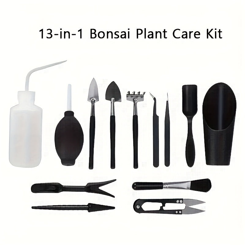 13 piezas Kit de Cuidado Avanzado de Plantas Bonsái - Herramientas de Madera y Metal Duraderas para Plantas de Interior, Cactus y Jardines de Hadas - Incluye Tijeras de Poda, Cuchillo de Injerto y Regadera - Perfecto para Macetas y Plantas en Macetas, Ki