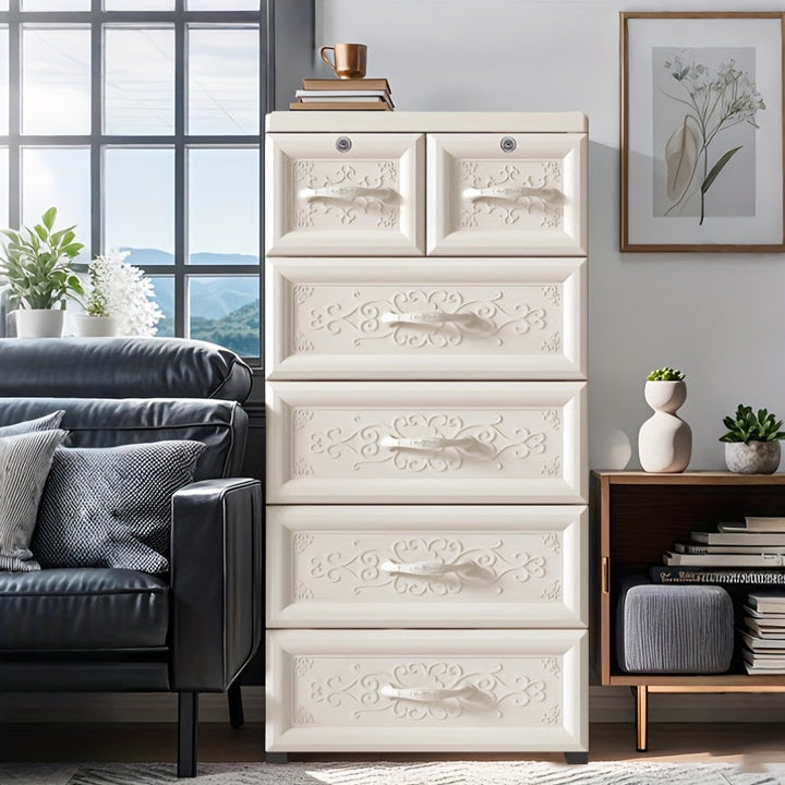 Armario de ropa de cinco capas de plástico, 50CM con ruedas, caja de almacenamiento de gran capacidad, organizador de vestuario, multiusos, no impermeable, forma rectangular