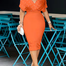Vestido Midi Elegante con Escote en V y Adornos de Perlas para Mujer - Ajustado, Color Sólido Casual a Formal para Todas las Estaciones, Solo Lavado a Mano, Detalles de Botones de Perla, Acabado Suave