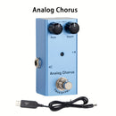 Efecto de coro de guitarra analógico, pedal de aluminio, conmutación de verdadero bypass, alimentado por USB, DC 9V, con cable de aumento de 5V a 9V USB, control de botón, azul claro para guitarra