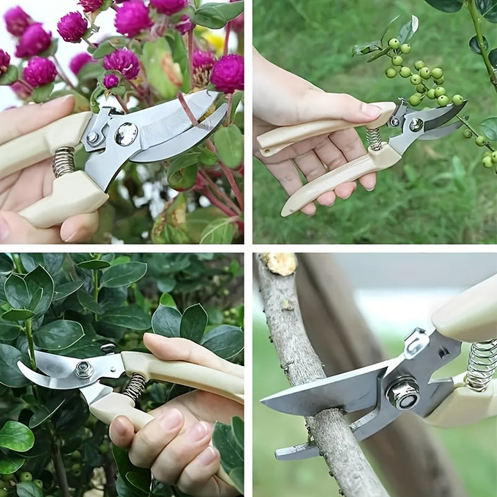 Tijeras de poda de jardín de acero inoxidable profesional con mango blanco ergonómico, diseño que ahorra trabajo con mango blanco ergonómico - Adecuado para todas las estaciones - Perfecto para ramas, flores y injertos de árboles, tareas de huerta y jard