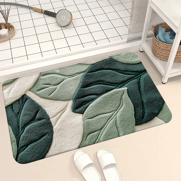 Alfombra de Baño con Patrón de Hoja Verde, Lavable en Máquina - Ideal para Cocina, Entrada y Decoración de Ducha - Regalo Perfecto para Estrenar Casa, Accesorio para Baño y Cocina