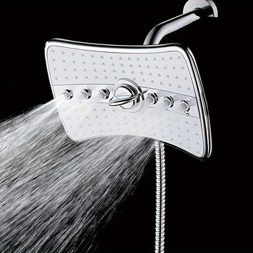 Experiencia refrescante] Cabezal de ducha multifunción de alta presión con 3 modos ajustables: lluvia, lluvia turbo y chorro de masaje - Diseño rectangular para montar en la pared, accesorios para ducha