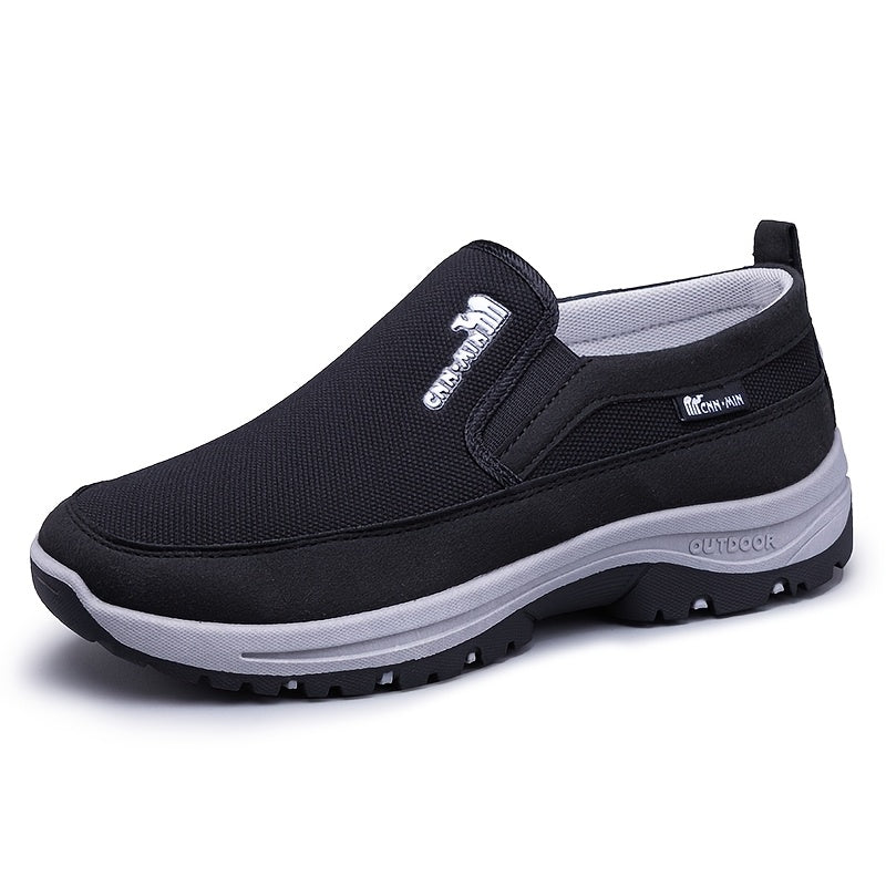Tenis casuales para hombre, diseño cómodo sin cordones con parte superior de tela transpirable, punta redonda, suela sintética, ideales para uso diario y correr - Zapatos de estilo urbano para todas las estaciones