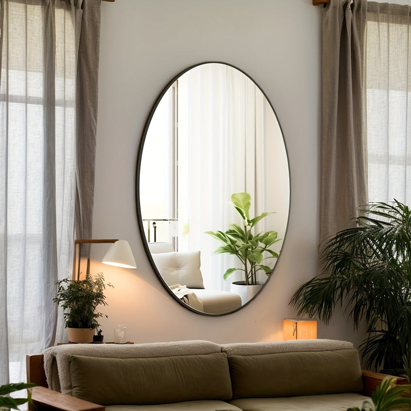 Espejo de tocador ovalado dorado/negro con marco de metal - Montaje en pared, espejo de aluminio pulido para vestir, dormitorio o decoración de sala de estar - Colgando horizontal o verticalmente, decoración de pared con espejo