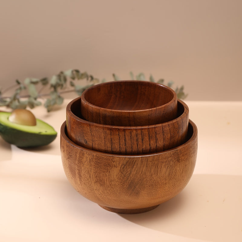 1pc Cuenco De Madera De Acacia Redondo Duradero, Cuenco De Arroz Sopa Fideos, Adecuado Para Uso En El Hogar Y Al Aire Libre, Anti-escaldado, Vajilla Diaria De Cocina