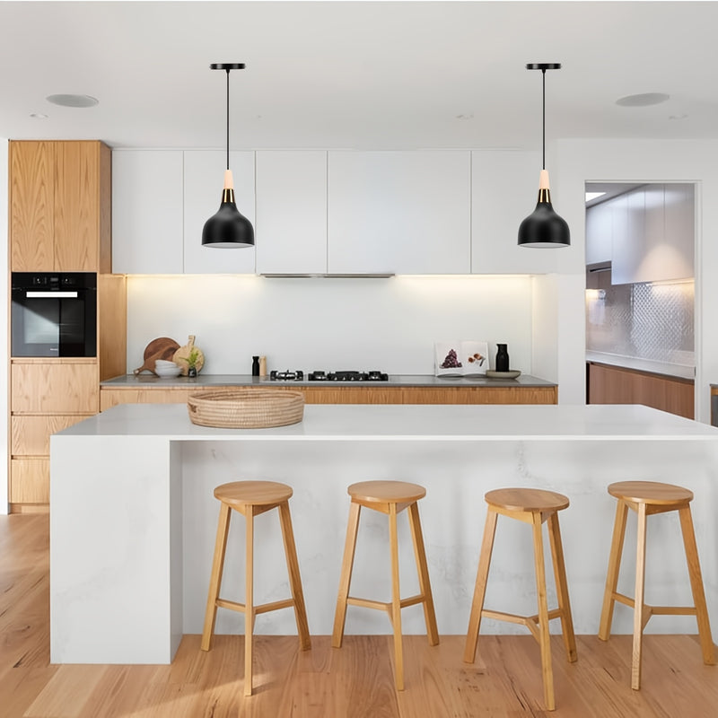 Luces Colgantes de Estilo Granja para Isla de Cocina, Lámpara Suspendida en Madera Maciza, Iluminación Colgante Negra Mate Moderna para Comedor y Bar de Café en la Isla de Cocina ()
