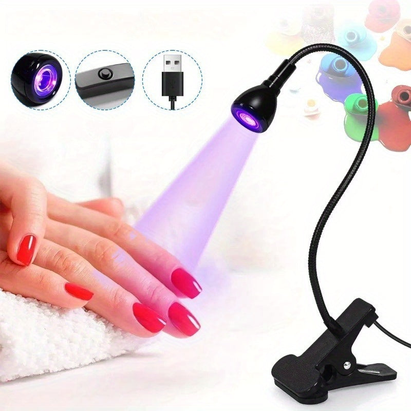 1pc Lámpara LED para Uñas con Brazo Giratorio - Alimentación USB, Brillo Ajustable, Secado Rápido/Luz Azul para Gel, Sin Batería Necesaria, Portátil para Hogar y Salón, Diseño Compacto, Plástico Duradero, Ideal para Manicura y Pedicura