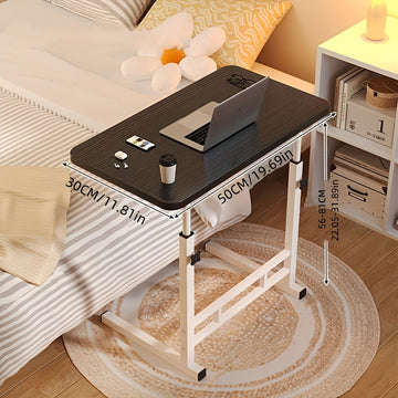 1pc Escritorio de Estilo Retro con Altura Ajustable - Sin Ruedas, Fácil Montaje, Tablero de Madera Suave y Resistente para Dormitorio, Sala de Estar, Oficina, Uso Interior, Muebles Modernos para Dormitorio, Marco Metálico