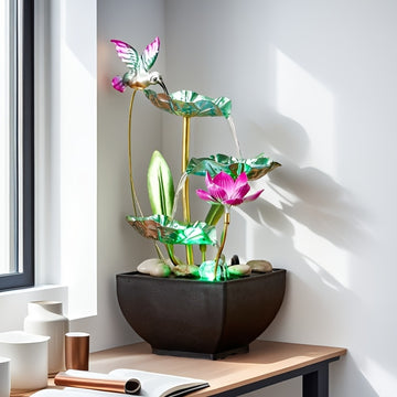 Fontana de escritorio creativa de tres niveles con adornos de roca natural, ideal para dormitorios, salones o escritorios, creando un ambiente relajante y acogedor