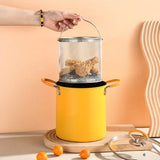 Freidora de Acero Inoxidable de Gran Capacidad con Colador de Malla, Tapa y Asas de Silicona - Antiadherente, Diseño Ahorrador de Aceite Perfecto para Papas Fritas, Pollo, Verduras, Huevos y Pasta, Utensilios de Cocina|Diseño de Doble Asa|Acabado Resiste