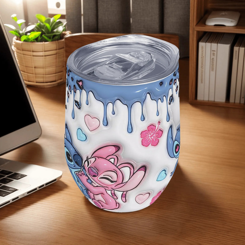 Taza de café aislada de acero inoxidable de 12 onzas, diseño de dibujos animados lindo con flores rosas y pintura gotosa, perfecta para el hogar, al aire libre, camping, cumpleaños, regalo de vacaciones, 1 pieza, taza de viaje para café