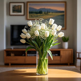 20/30 Tallos de Ramo Artificial de Gypsophila y Tulipanes Blancos - Flores Falsas con Textura Real para Bodas/Fiestas/Domésticos/Otros Decorativos, Centros de Mesa DIY, Regalos para el Día de la Madre/San Valentín/Graduacións, Sin Necesidad de Jarrón (De