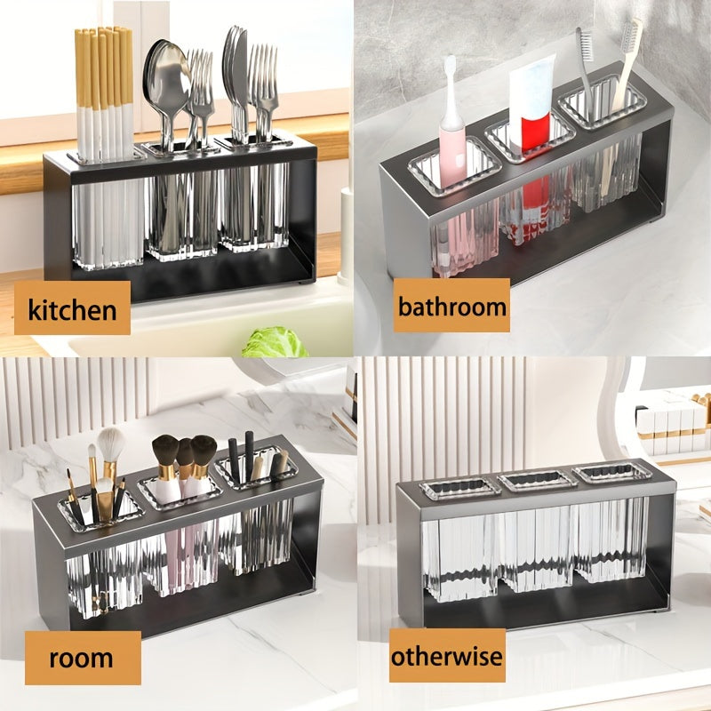 1pc Organizador de Encimera Versátil - Soporte para Cuchillos y Tenedores de Cocina, Caddy para Palillos, Soporte para Pasta de Dientes de Baño, Porta Pinceles de Maquillaje - Diseño Elegante de ABS y Metal para Almacenamiento Eficiente