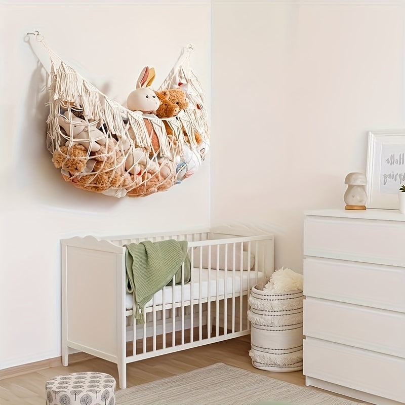 Red de Hamaca para Peluches - Organizador Colgante Boho Macramé para Almacenar Ositos y Juguetes, Ideal para Dormitorios o Habitaciones Infantiles