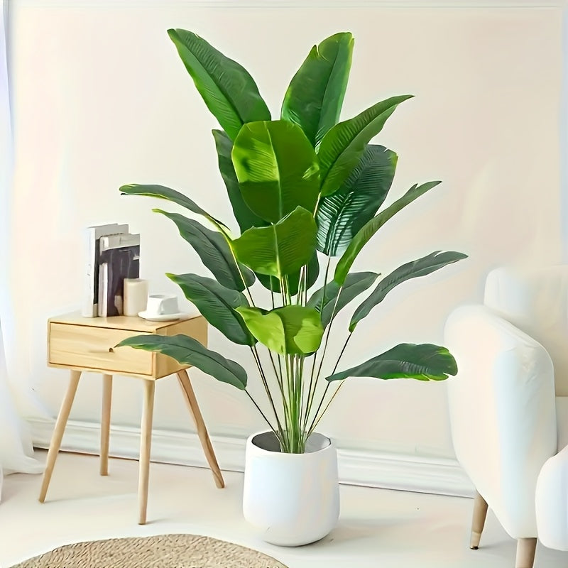 Arbusto artificial de plátano gigante de 4 estaciones de 47,24 pulgadas - 24 hojas grandes, 11,81 pulgadas, ideal para hogar, hotel, oficina, bodas, fiestas, decoración de porches, jardines de cajas de ventanas, perfecto para el Día de Acción de Gracias