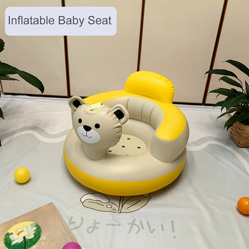 1pc LAMGUU Sofá Inflable de Oso Cartoon y Asiento Educativo para Niños - Champán y Amarillo, Mueble Duradero para Interiores/Exteriores, Sin Baterías Necesarias, Área de Juego Infantil, Diseño Divertido de Oso, Superficie Fácil de Limpiar