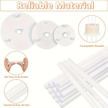 Juego de 21 piezas (Tamaño: 9/12/16 cm) para soporte de pasteles en capas, incluye 3 placas de respaldo y 18 varillas de soporte - ideal para estructuras de pasteles en capas y apilados