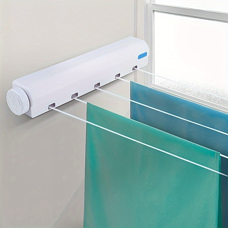 Cuerda retráctil para tender ropa de 3.75 metros, 5 líneas, invisible de plástico, para interior y exterior, con cepillo para lavandería, ideal para baño, dormitorio, balcón, sala o casa rentada, para secar ropa, pantalones, toallas y prendas encogibles,