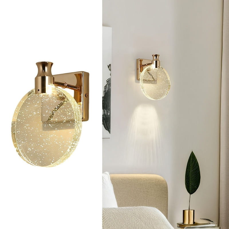 Lámpara de pared moderna y ajustable con cristal - Foco LED de estilo nórdico con acentos metálicos dorados, esfera de cristal brillante para sala de estar, dormitorio, tocador, baño y pasillo - Diseño creativo de montaje en pared, lámpara de pared | Lám