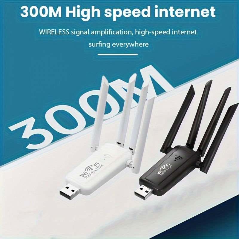 Repetidor WiFi de Alta Velocidad 300Mbps con 4 Antenas - Amplificador de Señal sin varillas para Mayor Alcance, Diseño Elegante en , Conexión Directa Super Rápida, Mejora tu Experiencia WiFi | Extensor WiFi USB