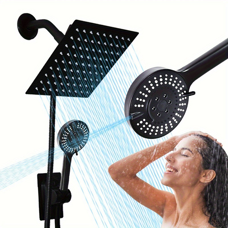 [Ducha de Lujo de Alta Presión] Sistema de Ducha de Lujo de Alta Presión 5 pzas: Cabezal de Lluvia Cuadrado con 7 Modos de Rociado - Ducha de Mano, Acero Inoxidable, Manguera Extra Larga de 59, Ajuste G1/2 - Negro o Cromo