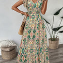 Vestido midi elegante para mujer con estampado floral, cuello en V, ajustado, mangas cortas y dobladillo con volantes - Lavable a máquina, vestido lápiz para todas las estaciones, ocasiones casuales o formales, estilo versátil y femenino, material durade