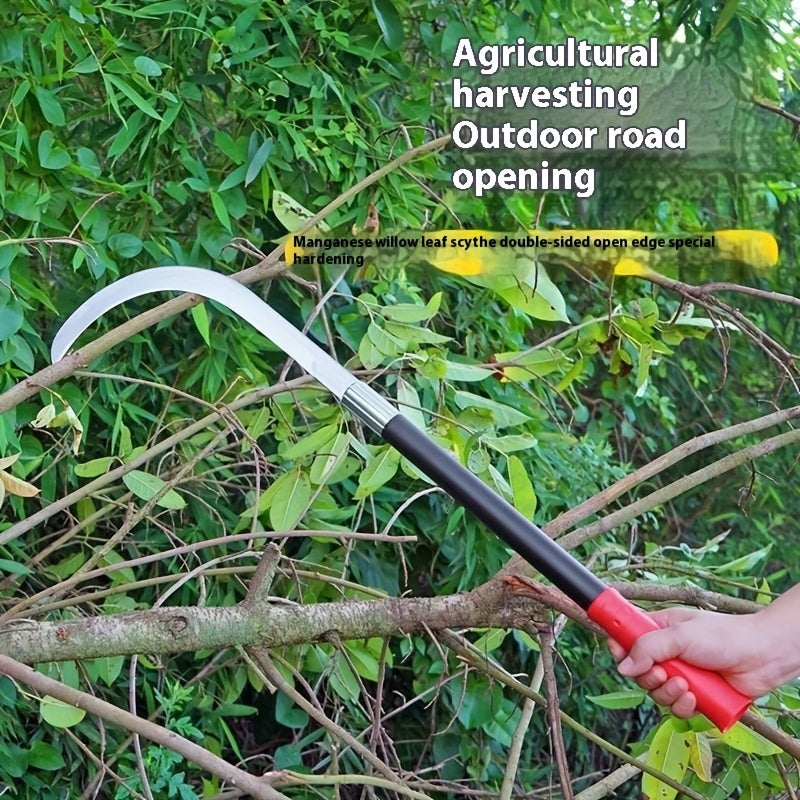Guadaña plegable con hoja dentada de acero al carbono y mango de plástico negro ergonómico - Herramienta manual de mano para jardinería, camping, paisajismo, uso al aire libre, herramienta de jardín, mango resistente, filo cortante afilado