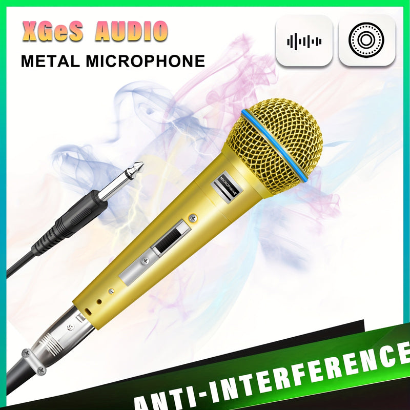 Micrófono metálico XGeS Audio con diafragma dorado, supercardioide, alta salida, malla de acero - Conector XLR alimentado por USB para karaoke, canto, transmisión en vivo, juegos, videoconferencia (amarillo), micrófono para computadora, configuración de
